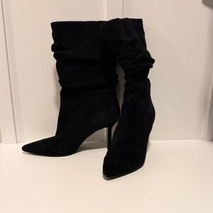 Steve Madden Black Suede Slouchy Heeled Boots